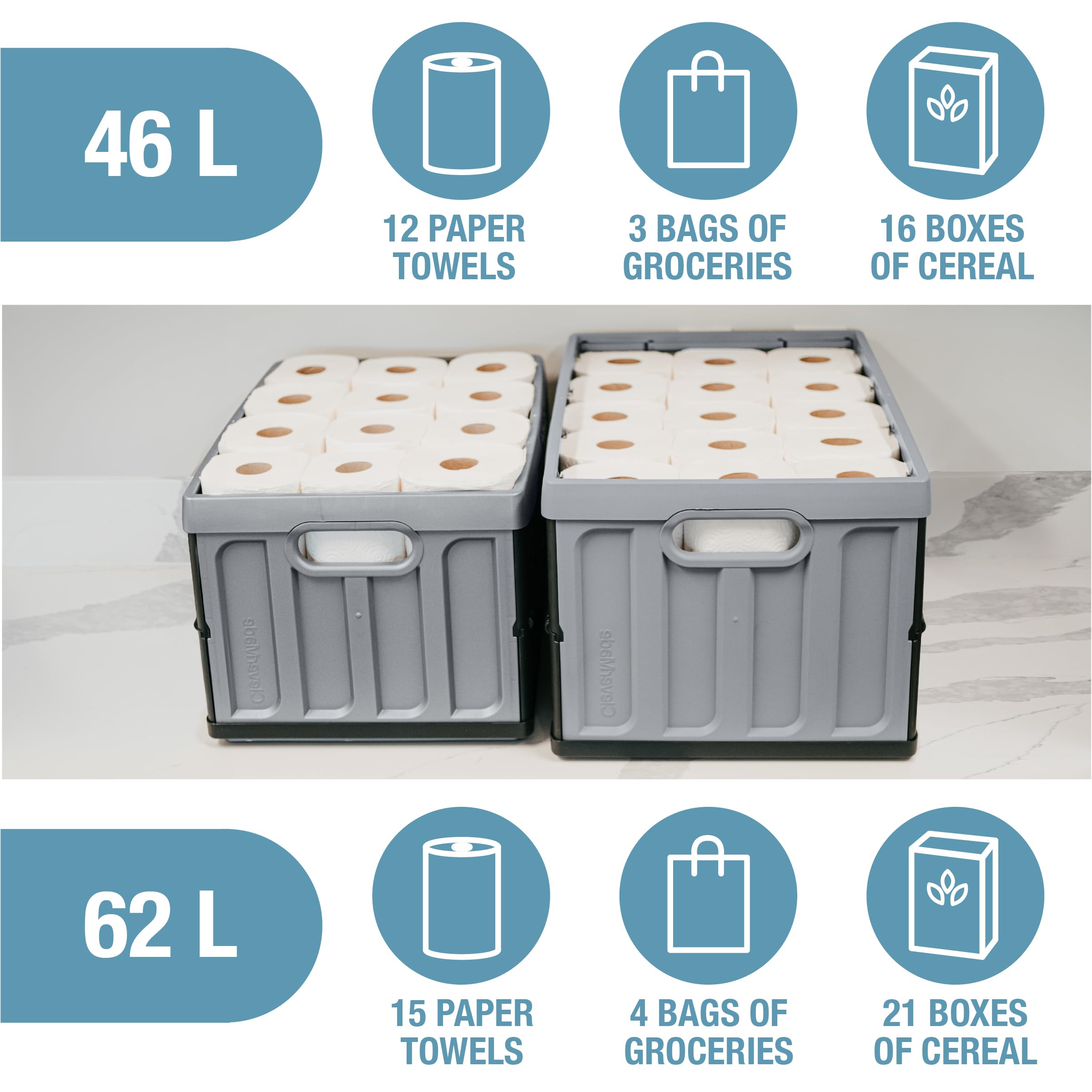 CleverMade multi-use storage crate in Ocean, great for camping and groceries.