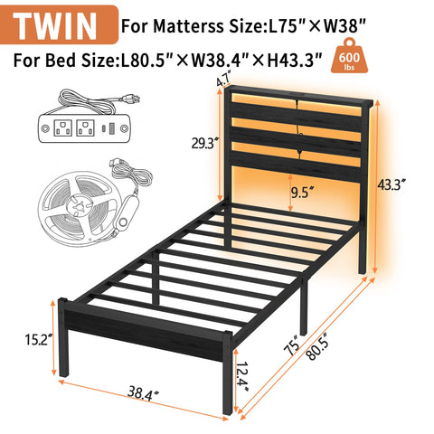 CLIBFENG bed frame with LED headboard offers soft ambient lighting.