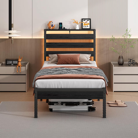 CLIBFENG twin bed frame with USB charging for convenient nighttime devices.