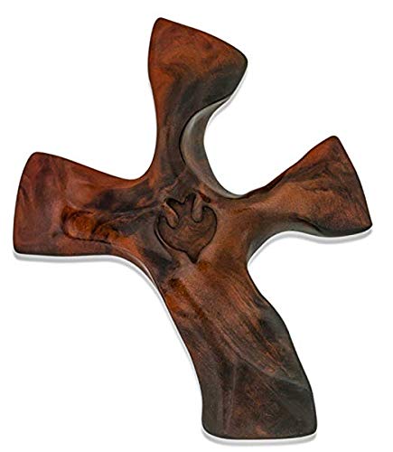 Clinging Cross wood-look 3x4 in hand, a comforting daily prayer reminder.