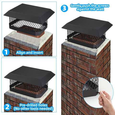 CLLOMAGY rain guard keeps flue dry during storms.