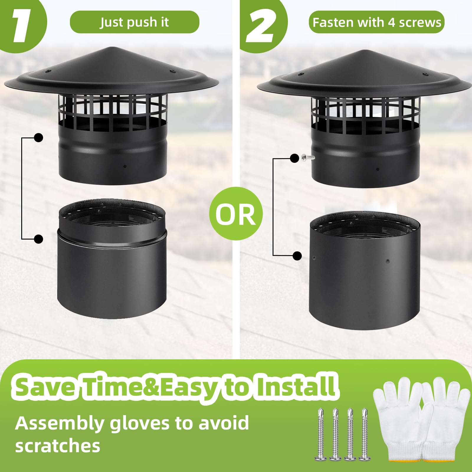 CLLOMAGY cone top cap blocks leaves rain and snow for cleaner venting