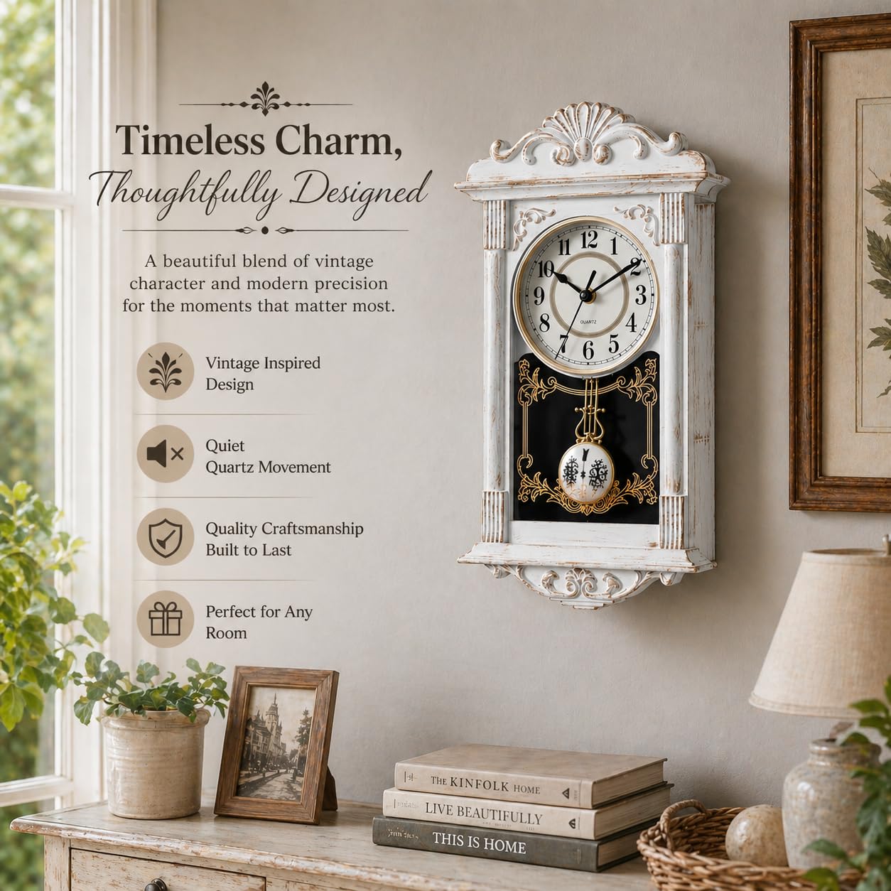 Clockswise silent movement wall clock ensures a peaceful atmosphere in any room.