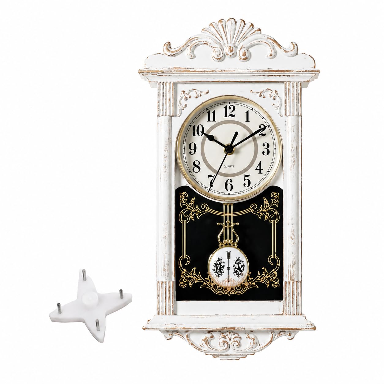Clockswise vintage grandfather wall clock with white pendulum for living room elegance.