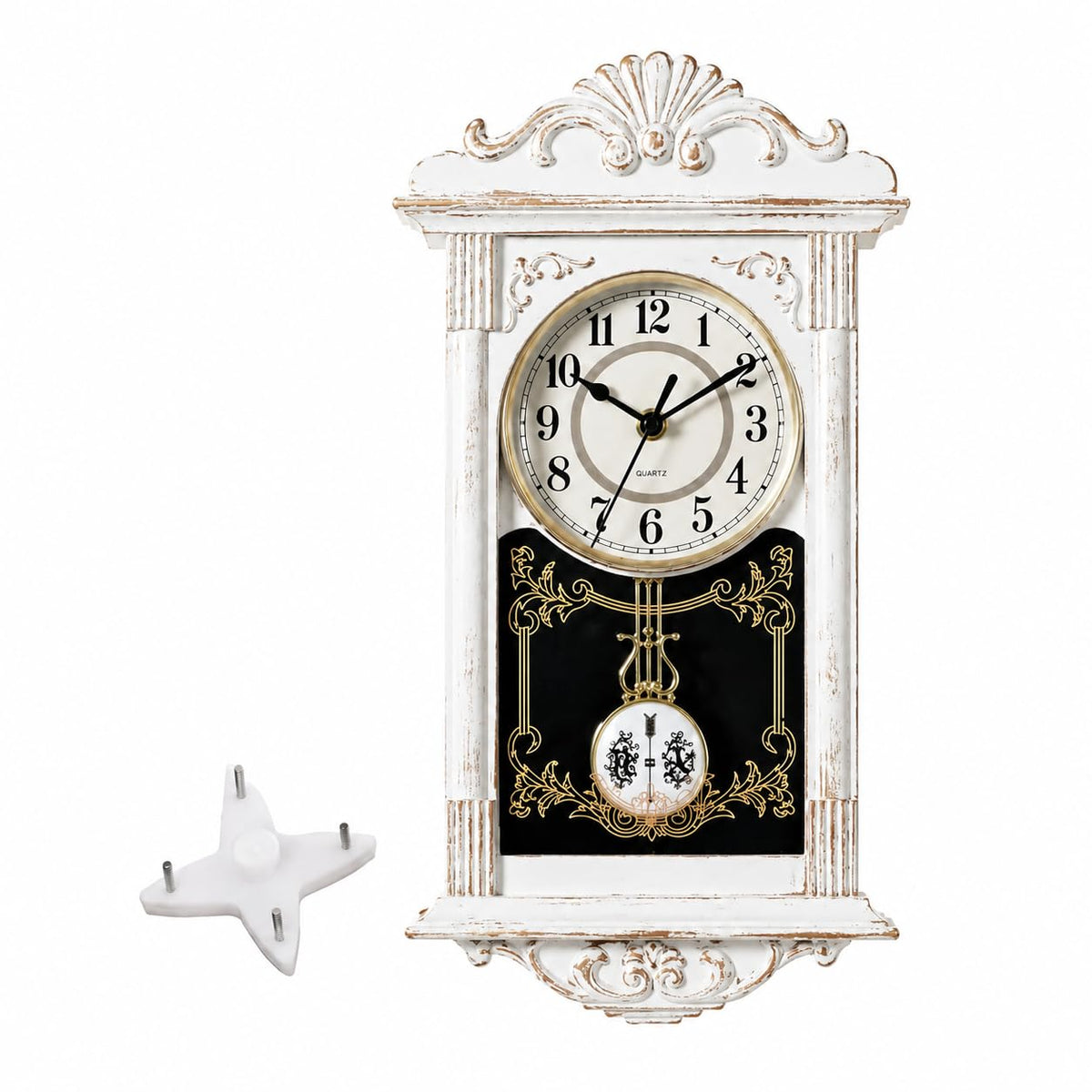 Clockswise vintage grandfather wall clock with white pendulum for living room elegance.