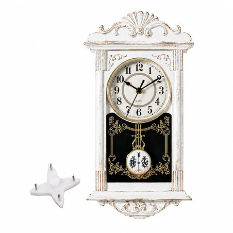 Clockswise vintage grandfather wall clock with white pendulum for living room elegance.