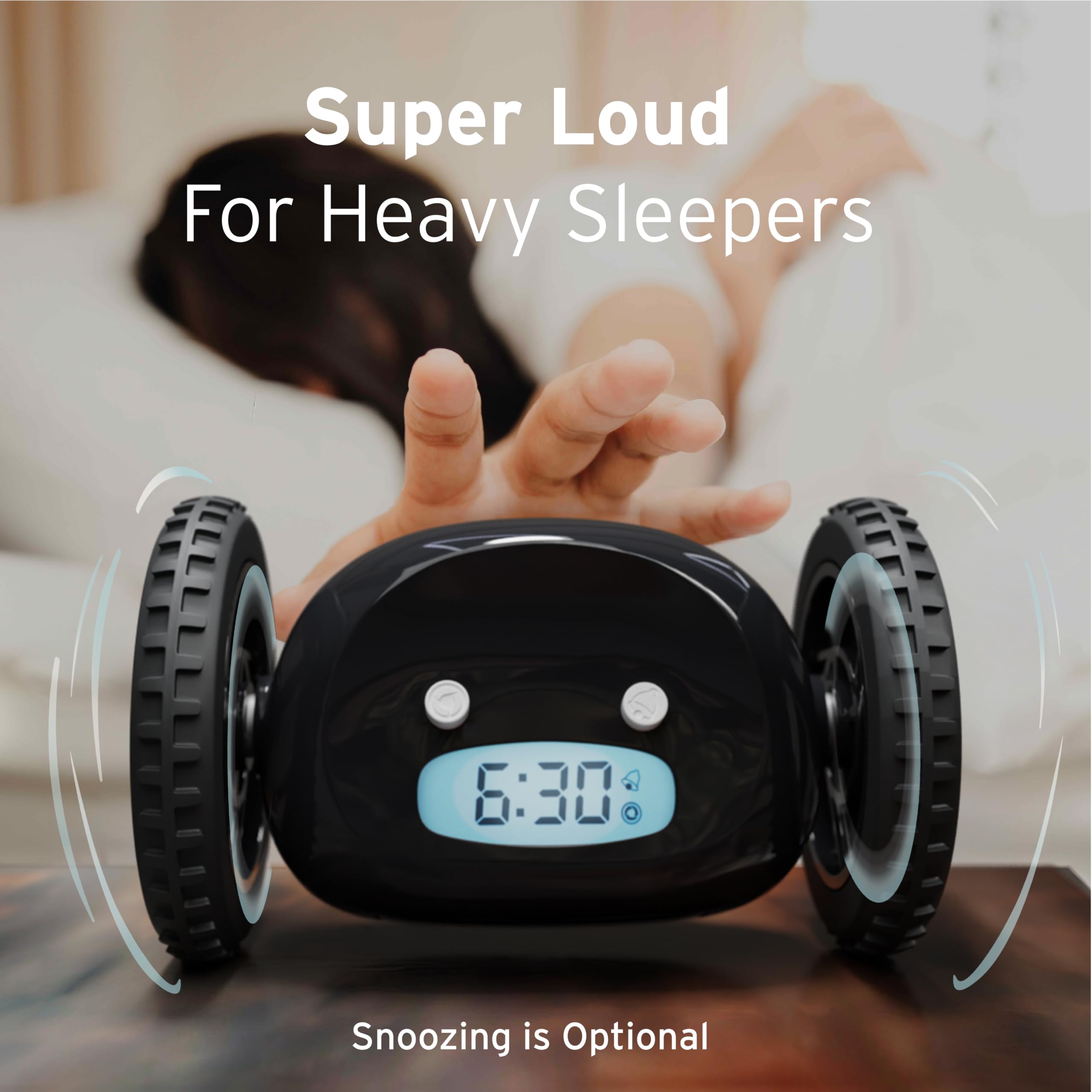 CLOCKY battery-powered no-snooze alarm clock design.