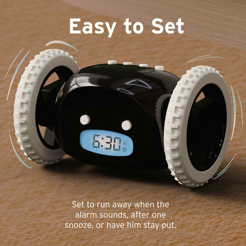 Clocky on a bedside dorm setup showing compact design for small spaces.