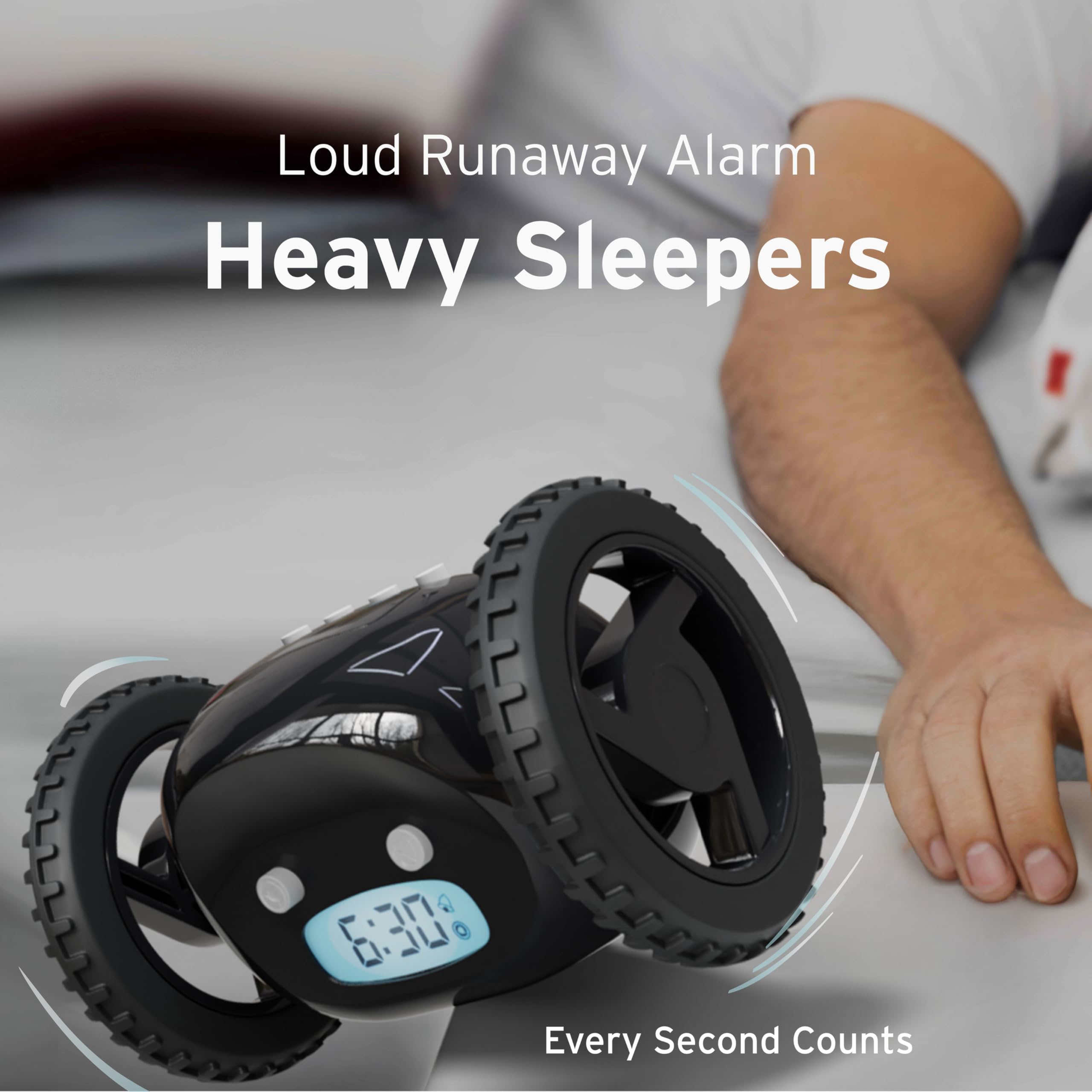 CLOCKY emits a loud alarm to grab attention and rise.