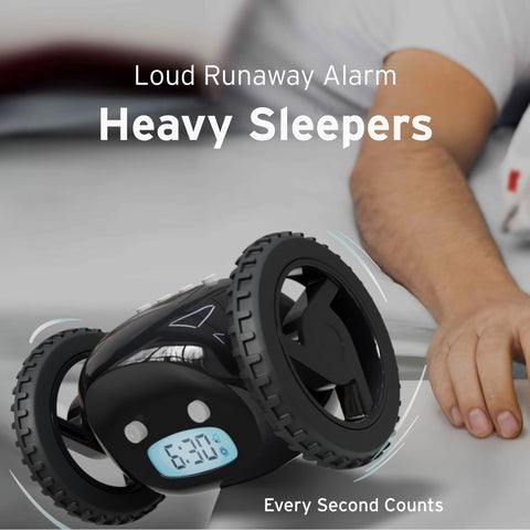 CLOCKY emits a loud alarm to grab attention and rise.
