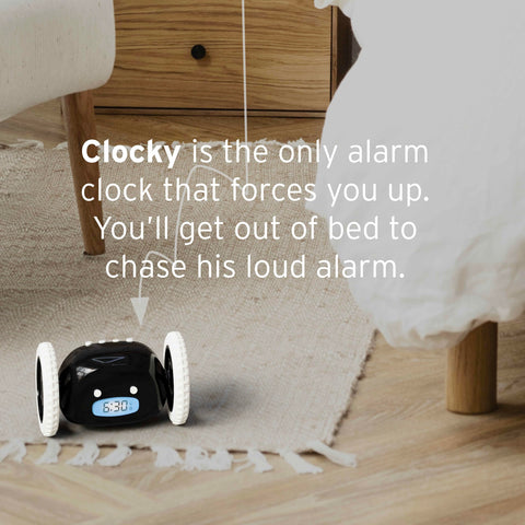 Clocky digital display with loud alarm designed for deep sleepers.
