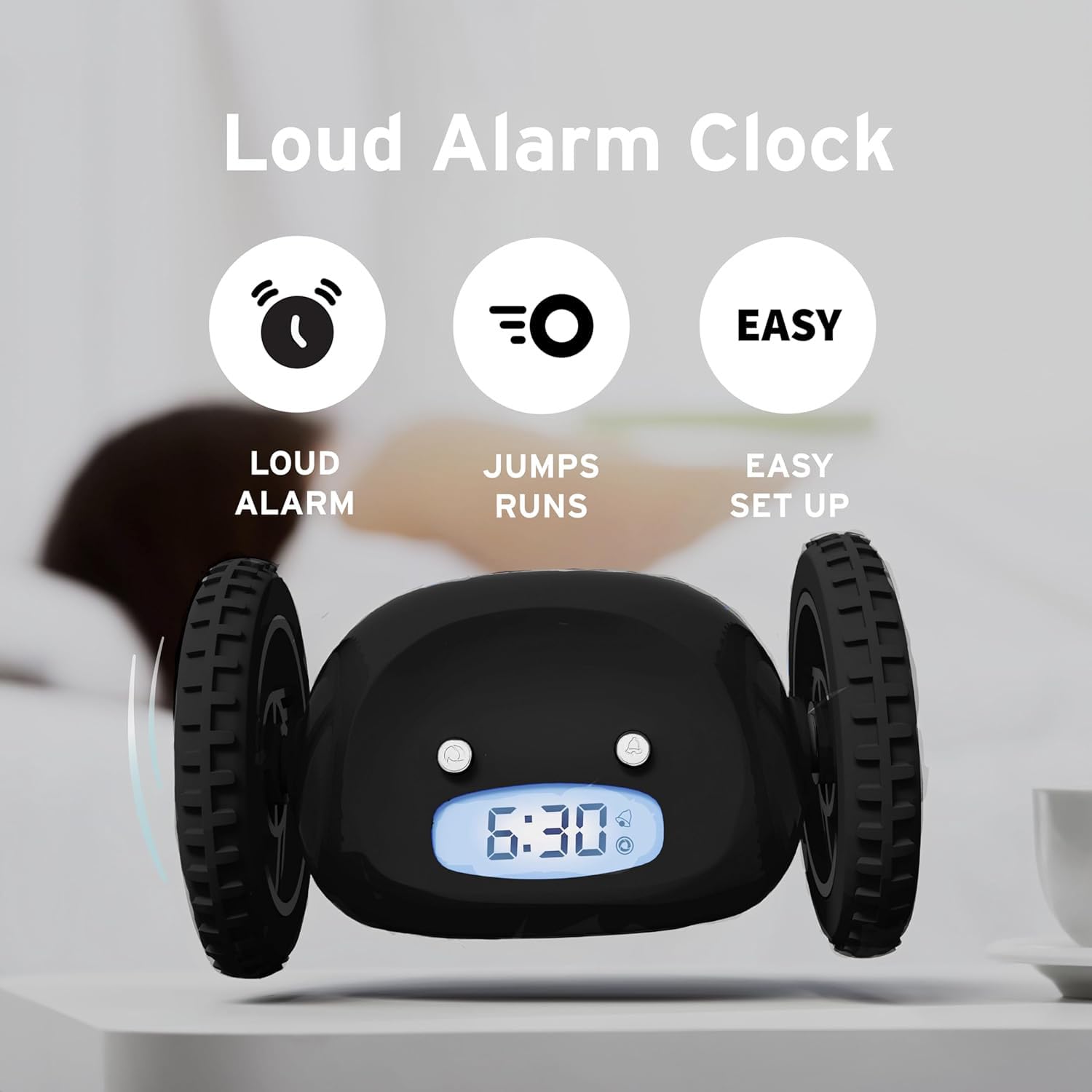 CLOCKY runaway alarm jumps from bed to start your day.