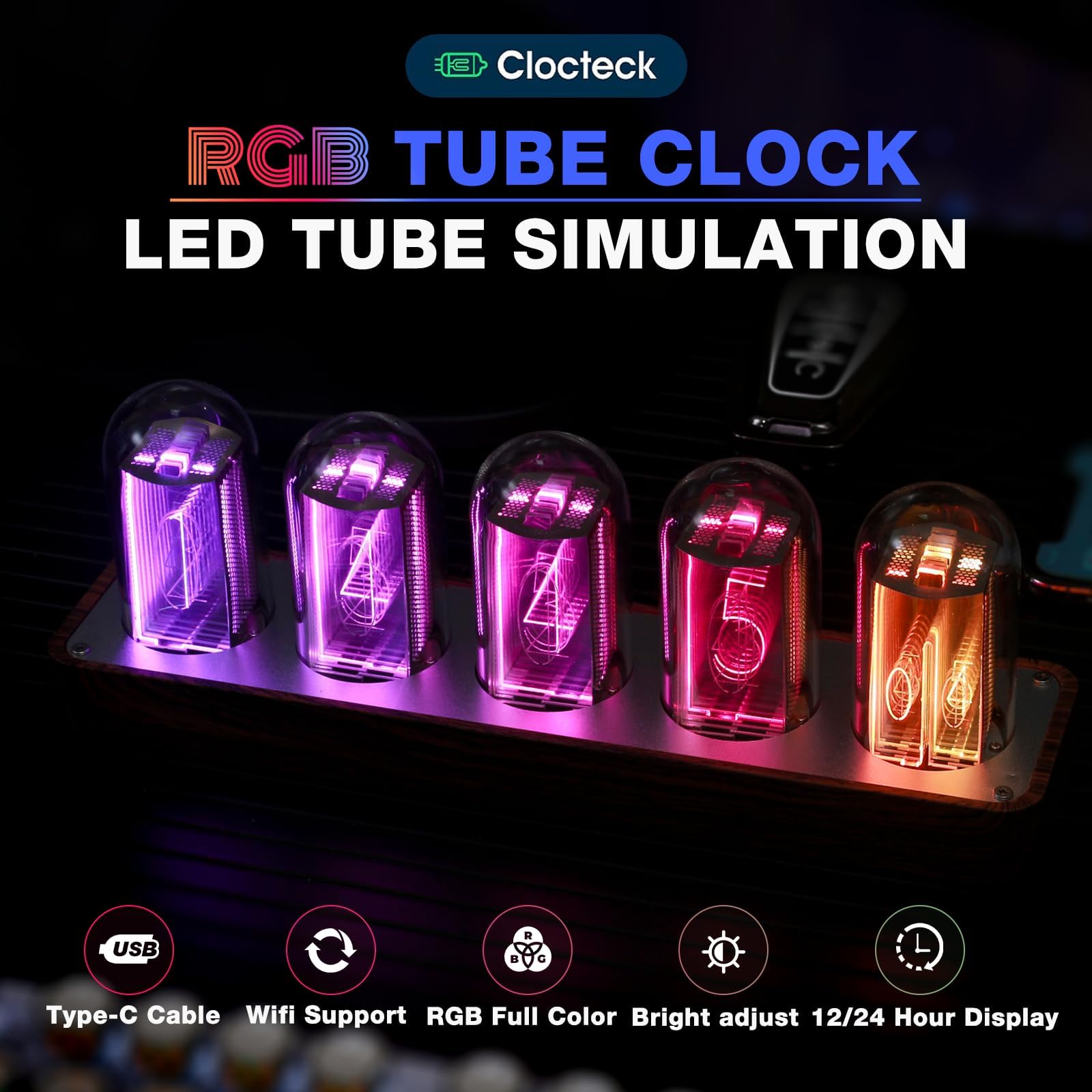 ClocTeck Nixie Tube Clock connected via wifi for easy time sync
