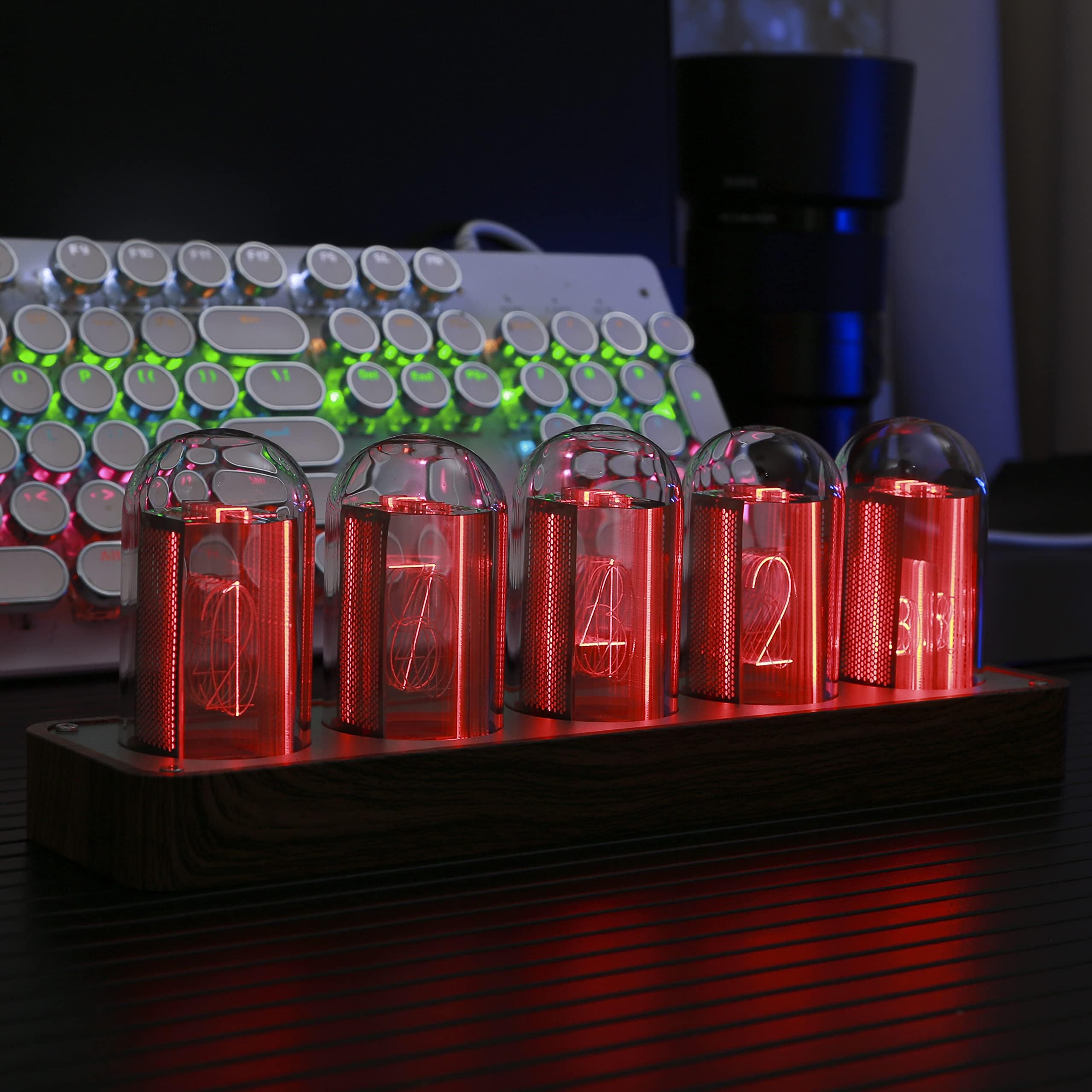 ClocTeck Nixie Tube Clock with RGB illumination enhancing ambient lighting