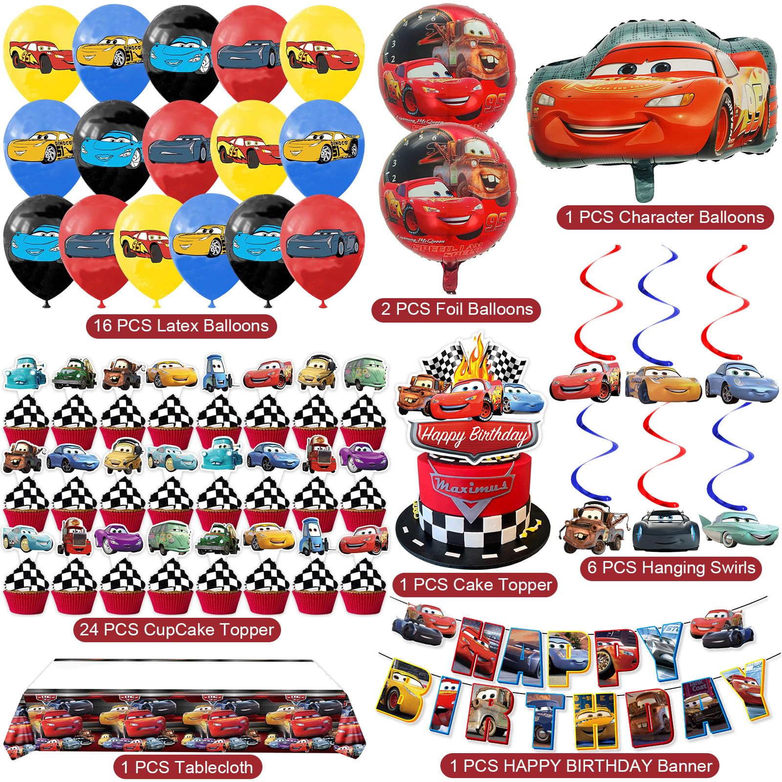 Cloira Cars balloon set adds colorful excitement for a Cars themed celebration