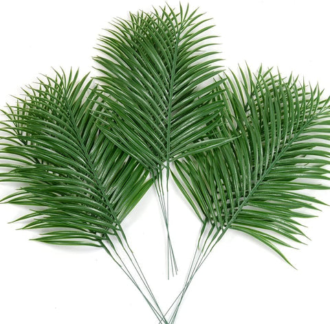 CLONG 24pcs artificial palm leaves for tropical decor and easy maintenance.