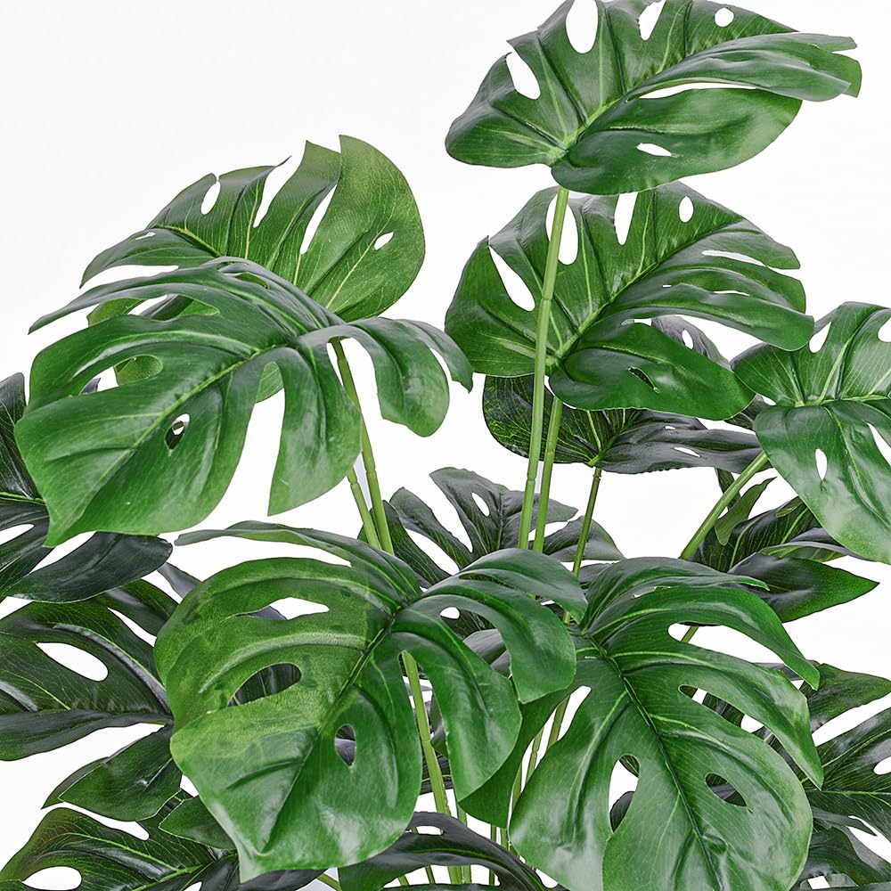 CLONG artificial monstera leaves close-up showing realistic texture and durable finish