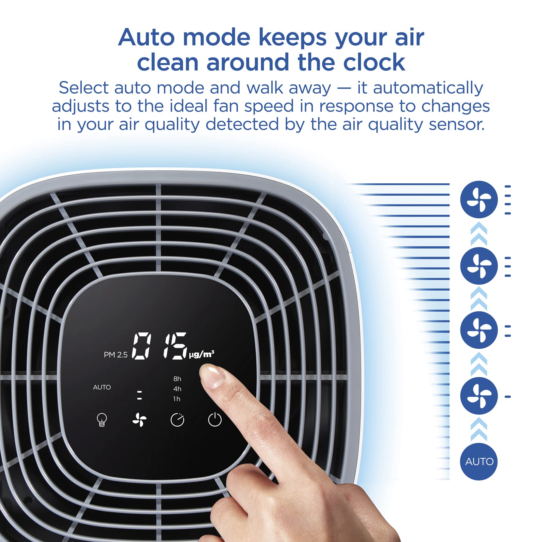 Activated carbon filter reduces odors and VOCs in the air.