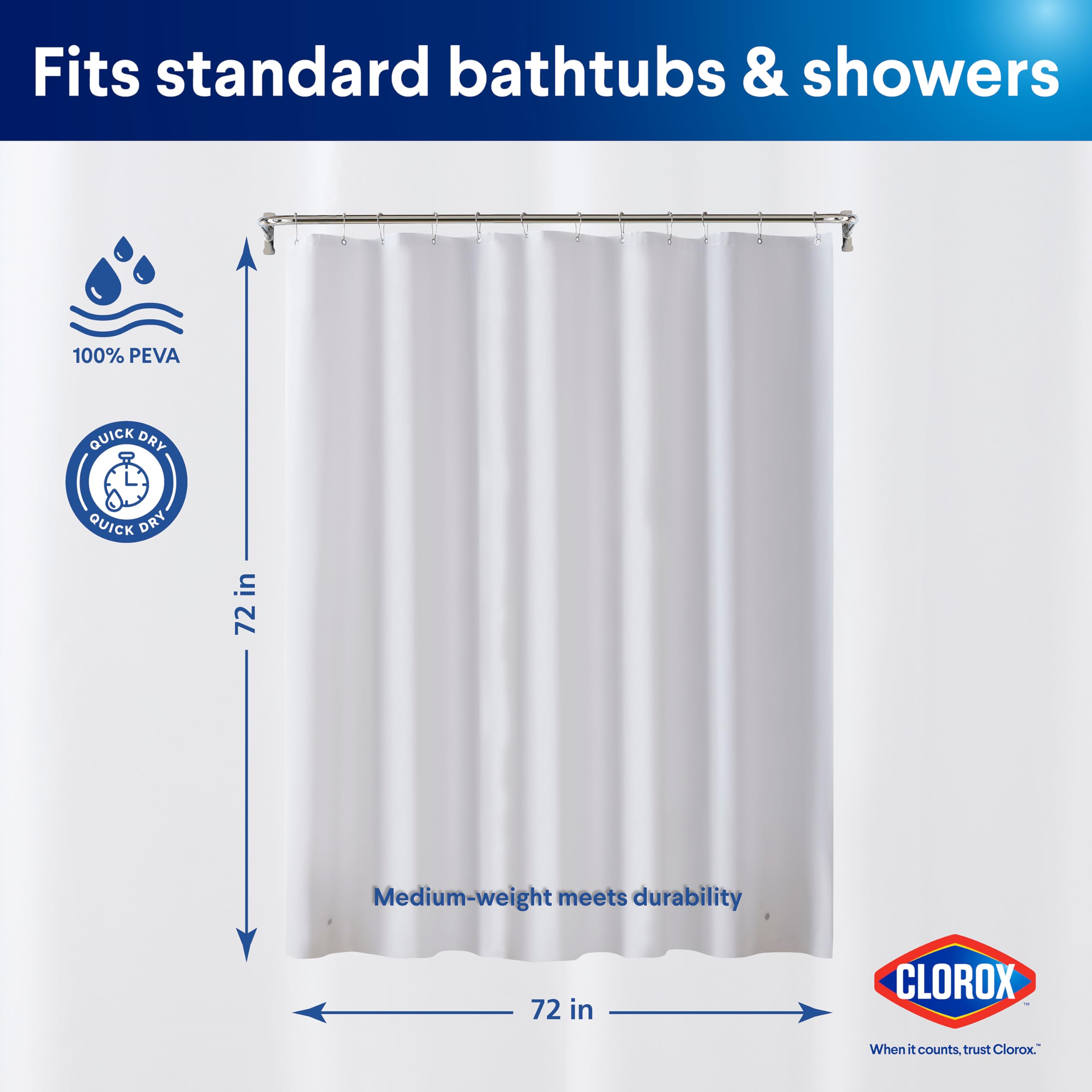 Clorox Clear shower liner blends with any bathroom decor