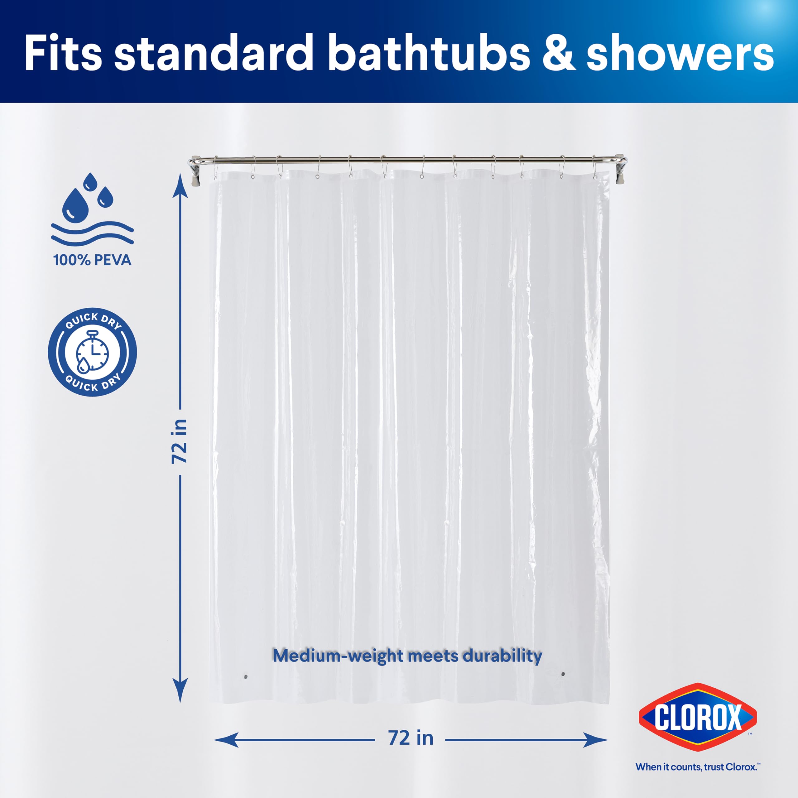 Clorox frosty liner, 72x72, privacy boost for showers