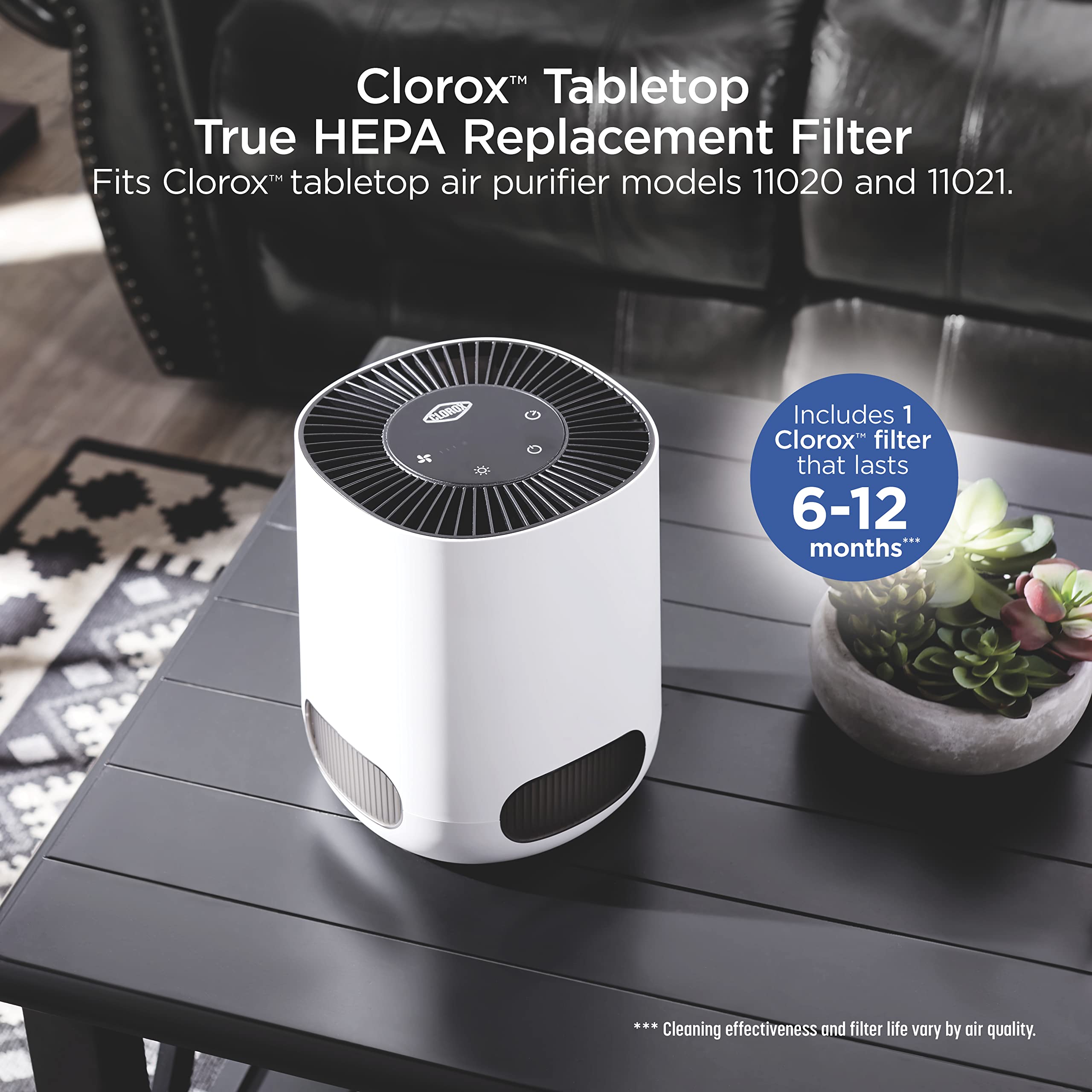 Clorox Tabletop 360-degree air purification for complete room coverage.