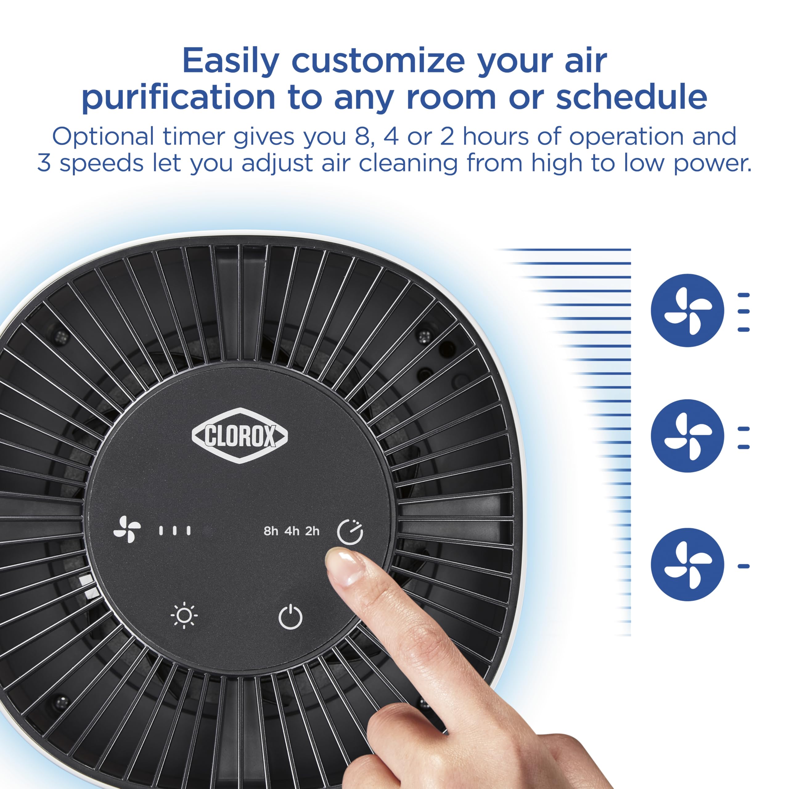 Clorox Tabletop Air Purifier auto mode maintains air care hands-free.