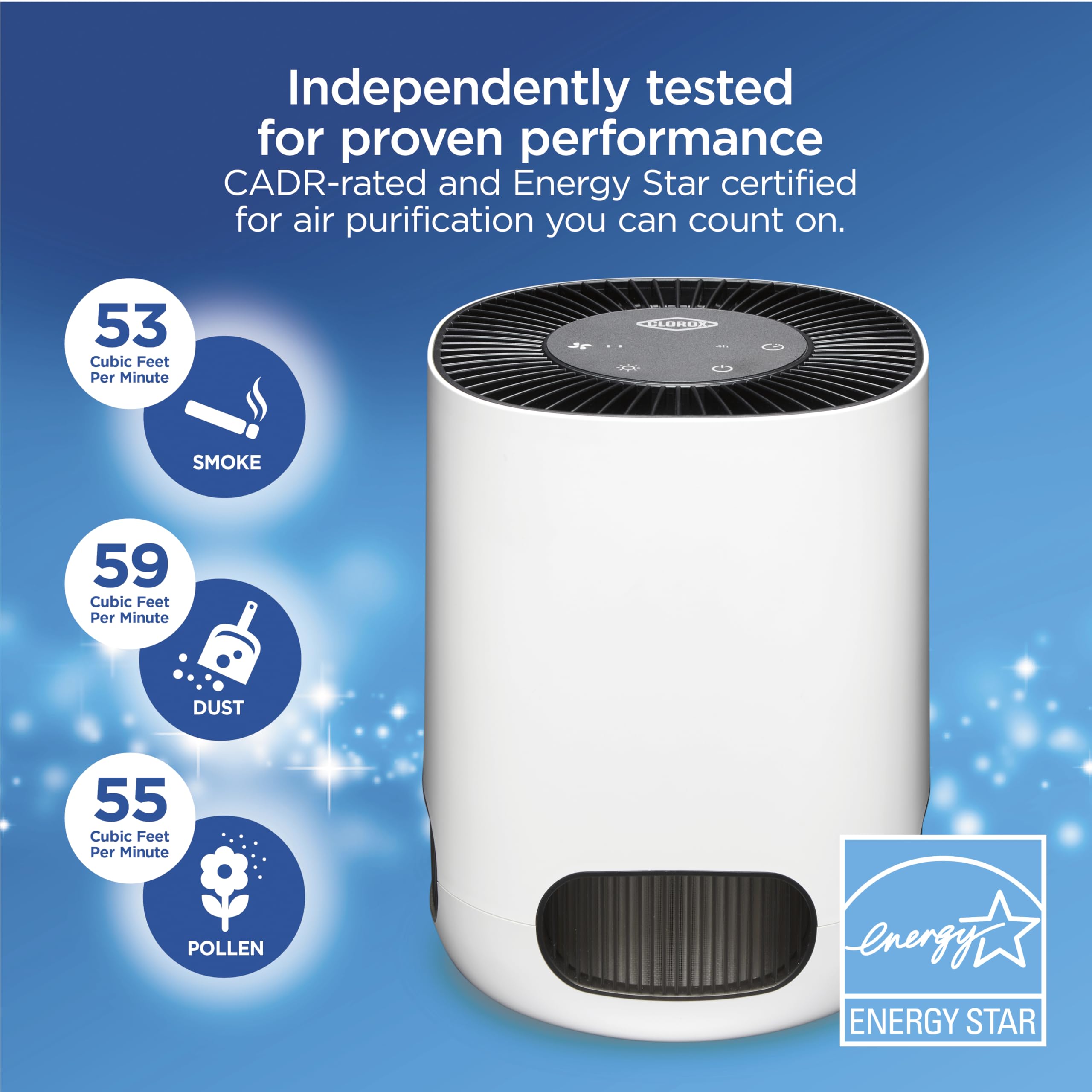 Clorox Tabletop Air Purifier easy maintenance with replaceable filter.