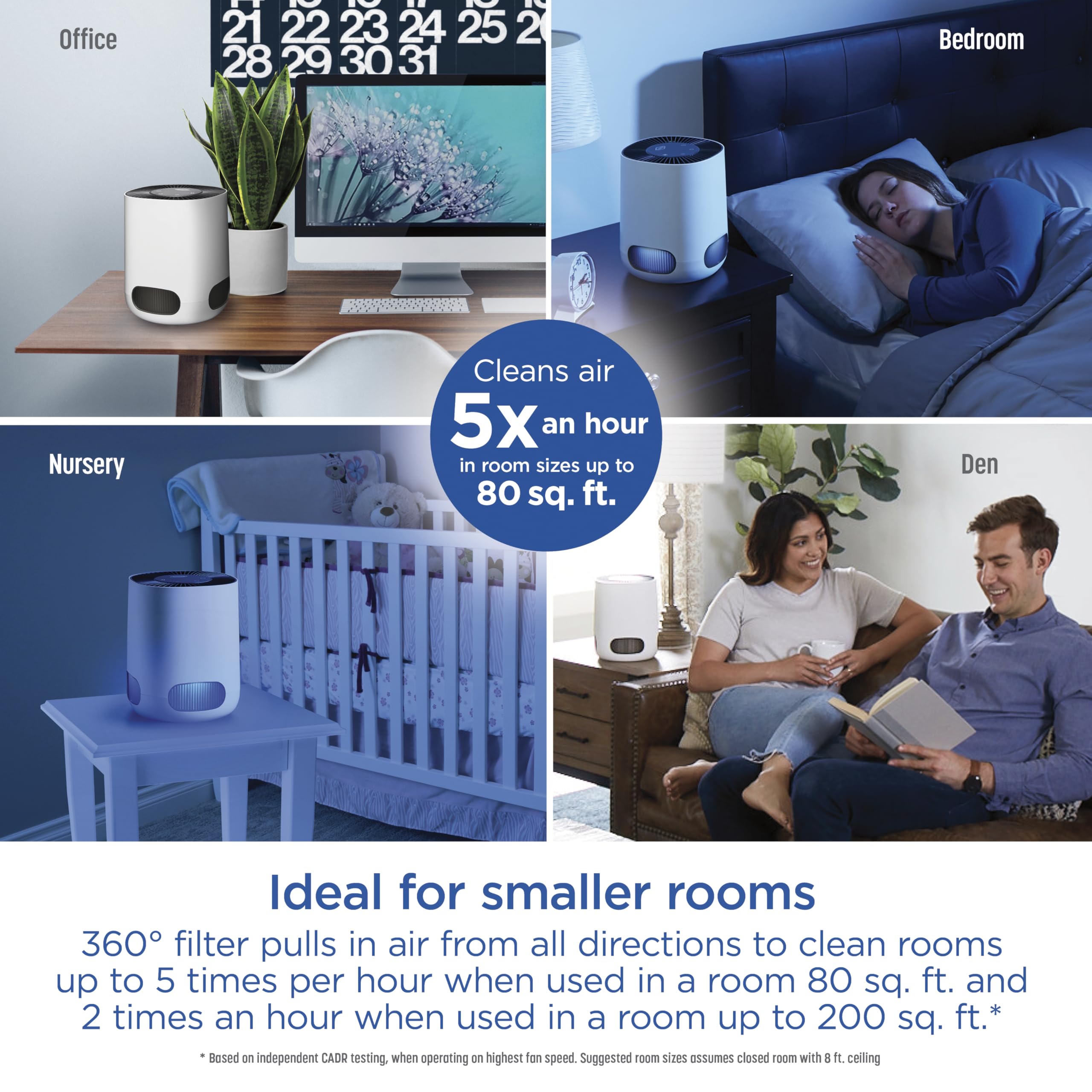 Clorox Tabletop Air Purifier small-room coverage ideal for bedroom, office, or dorm.