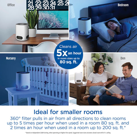 Clorox Tabletop Air Purifier small-room coverage ideal for bedroom, office, or dorm.