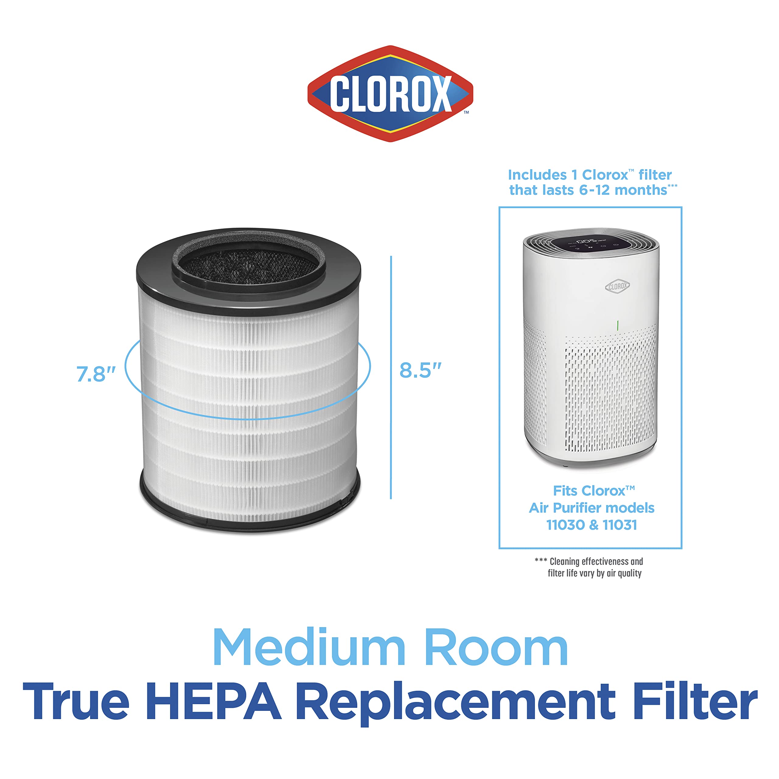 Clorox True HEPA filter reduces odors for fresher air.