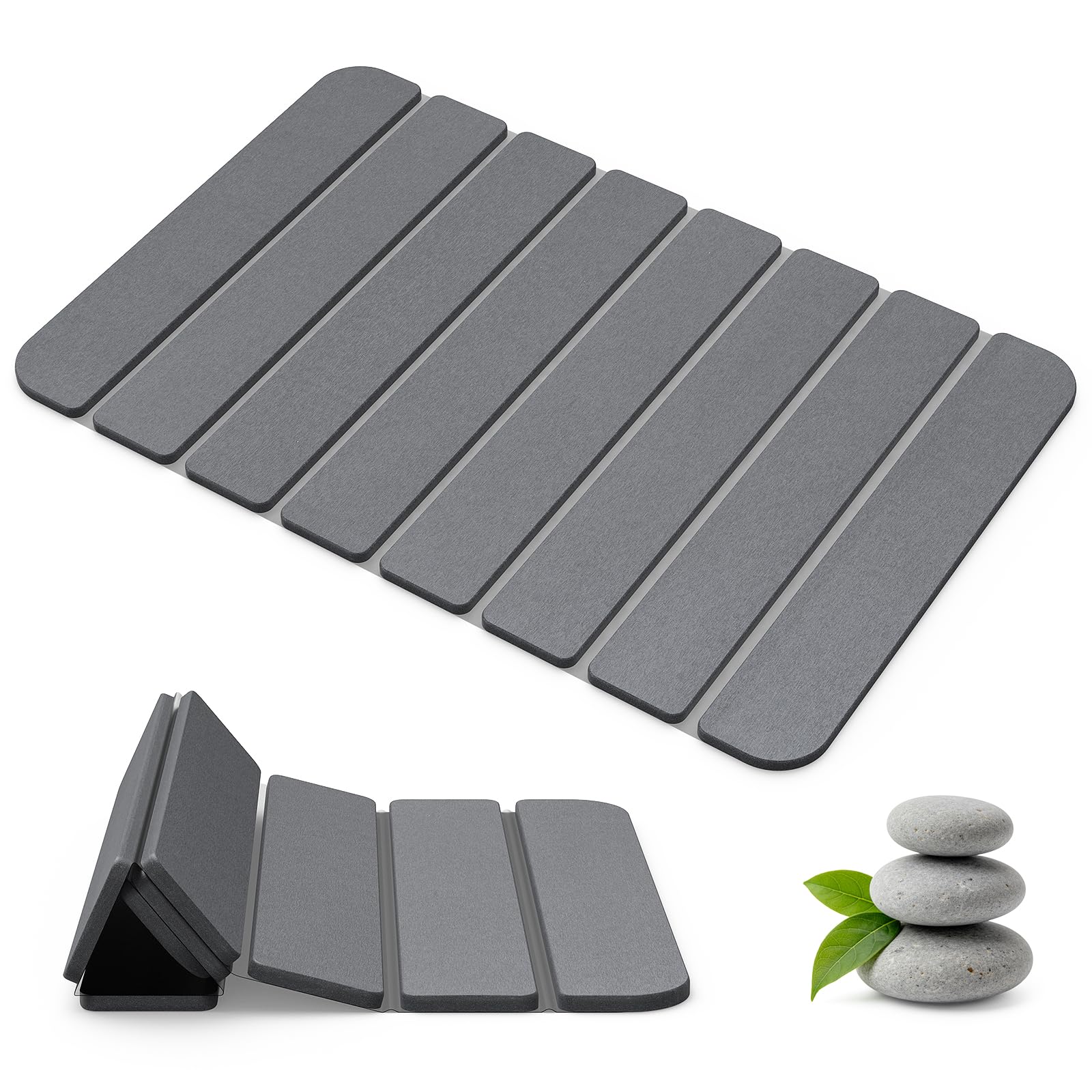 Closefriend diatomaceous-earth stone bath mat with anti-slip surface for confident footing.