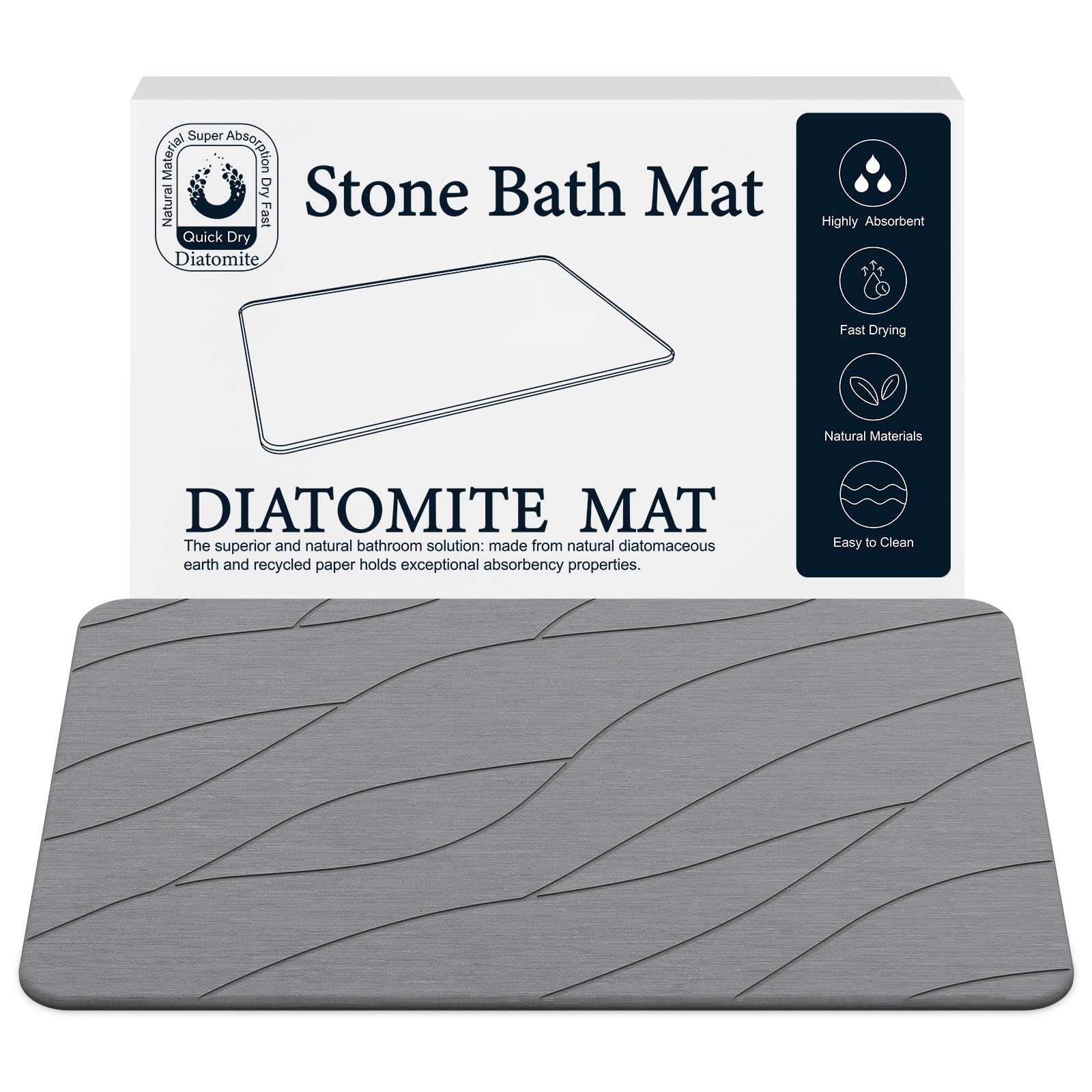 Closefriend diatomaceous earth stone bath mat showing quick-dry surface for instant foot drying