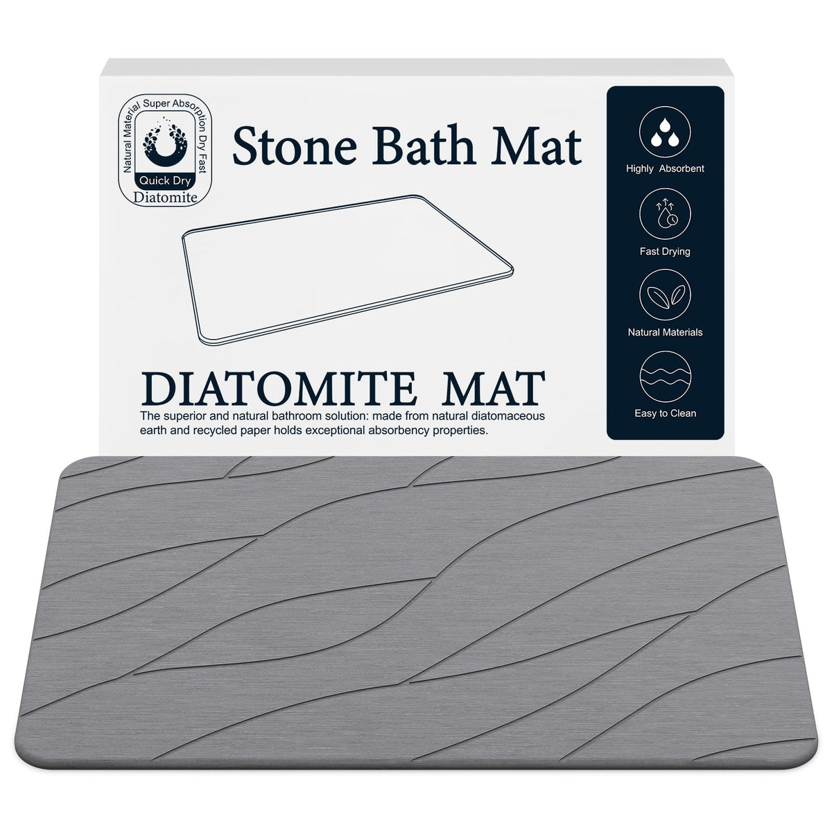 Closefriend diatomaceous earth stone bath mat showing quick-dry surface for instant foot drying