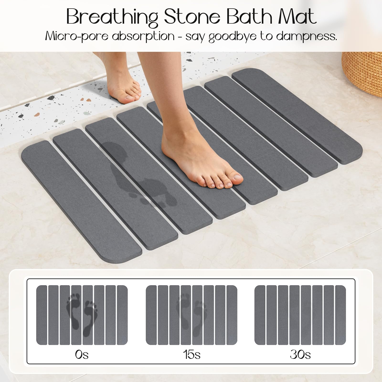Closefriend fiber-free hygienic stone bath mat stays clean with minimal upkeep.