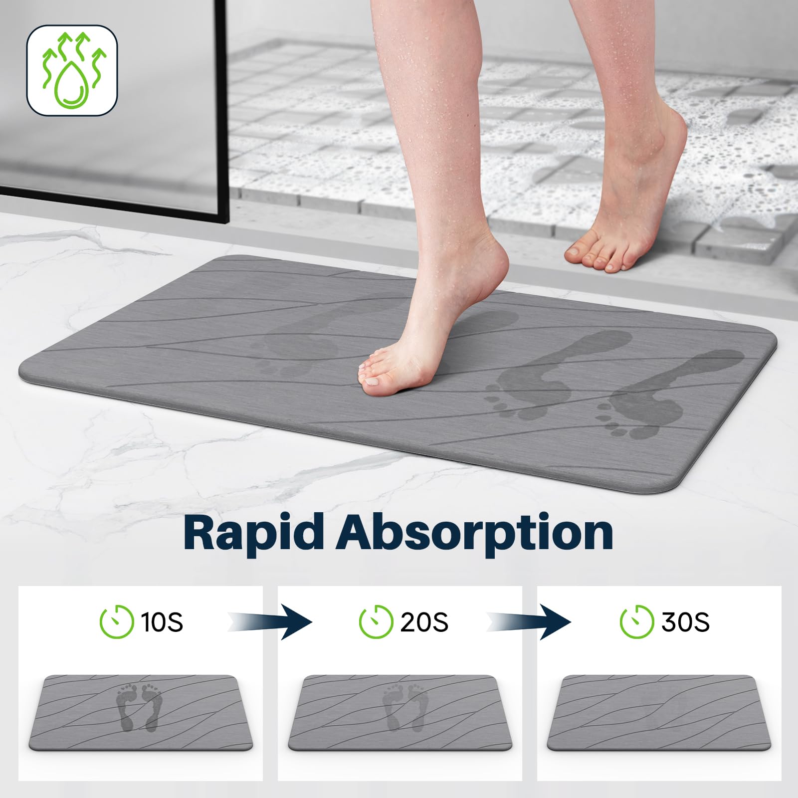 Closefriend stone bath mat featuring rubber base traction stays put in high-traffic bathrooms