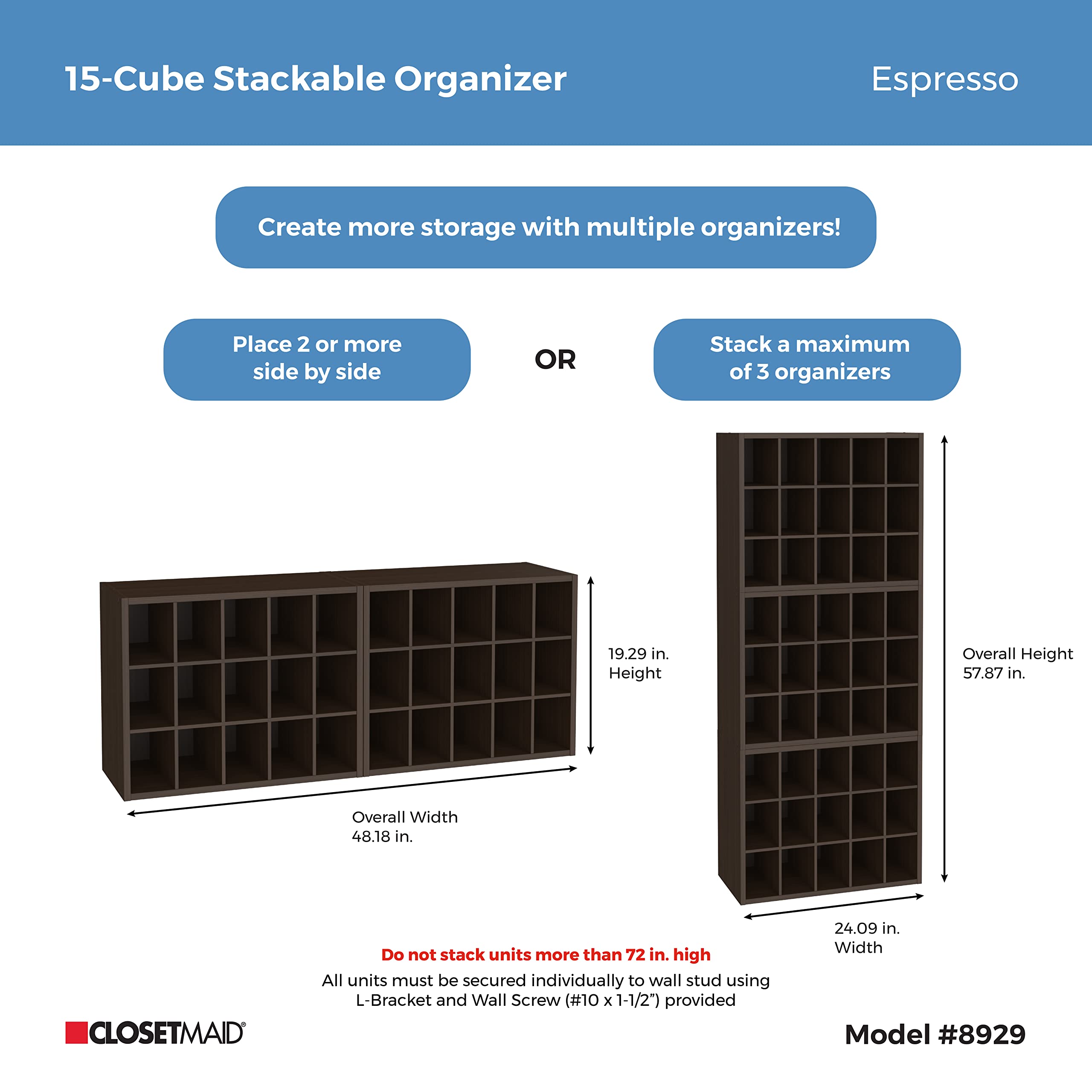 ClosetMaid 15-Cube includes hardware for easy assembly and stacking