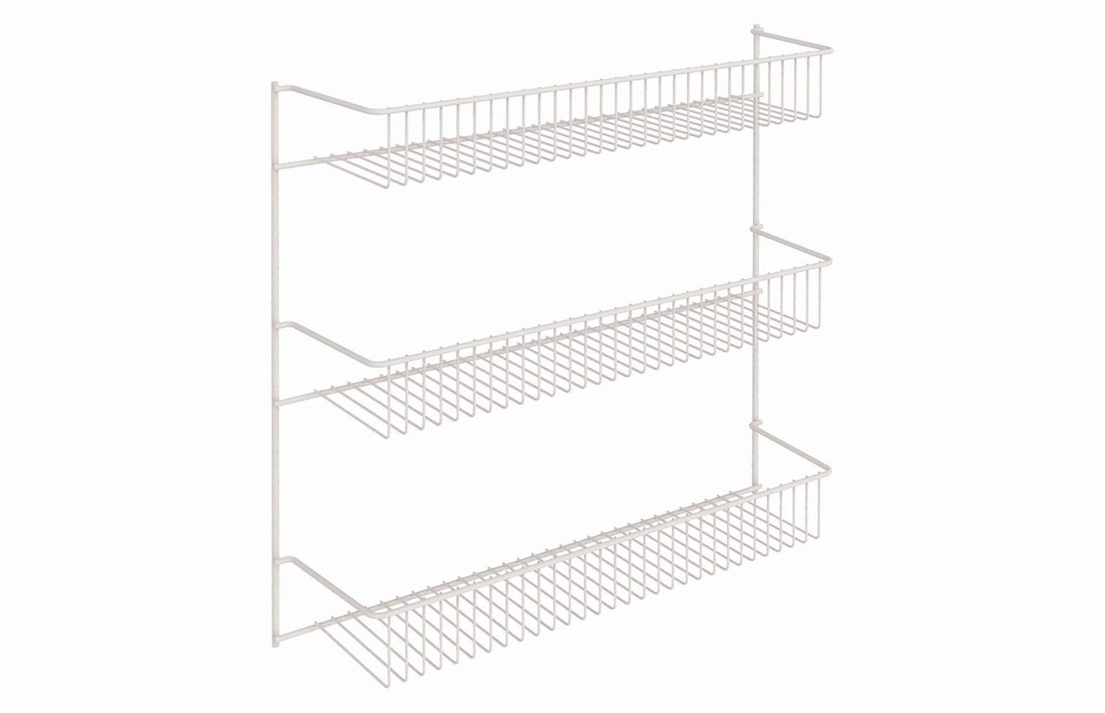 ClosetMaid 3-tier wall rack on pantry wall for spice storage and easy access