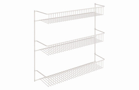 ClosetMaid 3-tier wall rack on pantry wall for spice storage and easy access