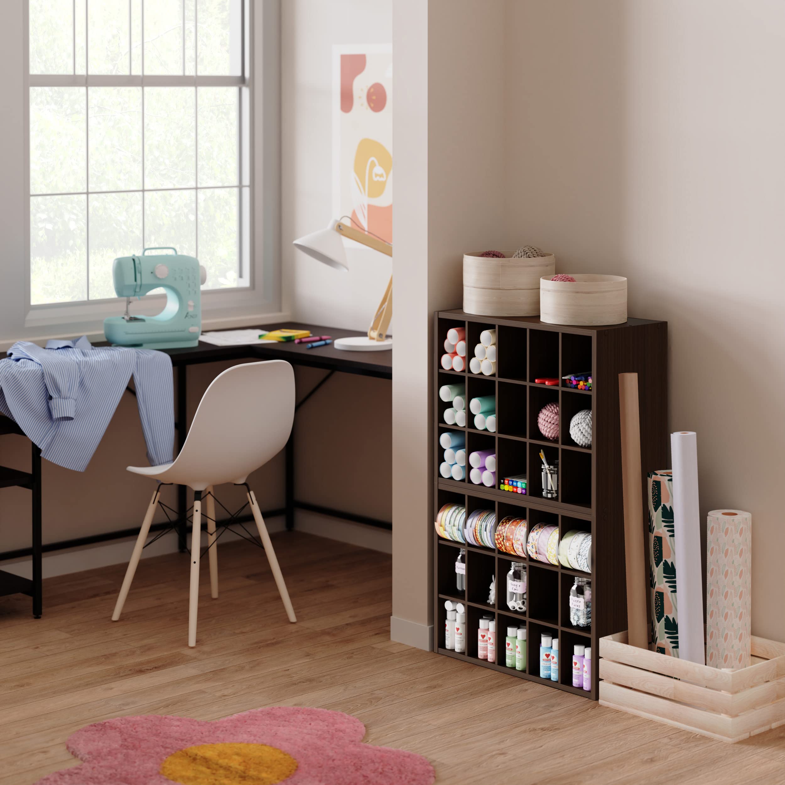 ClosetMaid Espresso finish complements closet, mudroom or game room decor