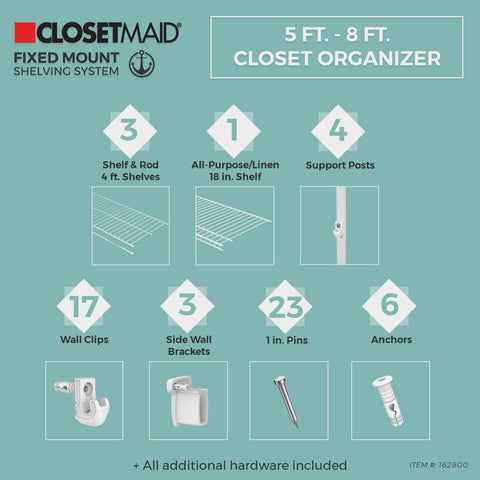 ClosetMaid ample shelf space up to 138 inches for folded items