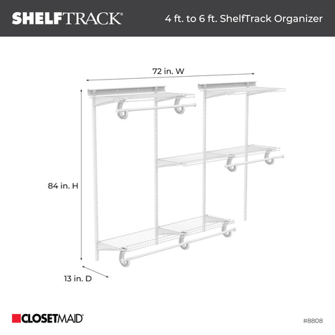 ClosetMaid ShelfTrack hanging space maximizes garment storage with adjustable layout.
