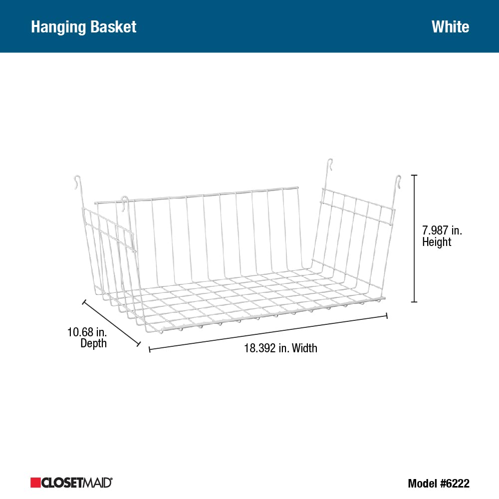 ClosetMaid Wire Hanging Basket in bathroom holds towels within reach.