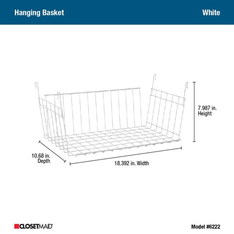 ClosetMaid Wire Hanging Basket in bathroom holds towels within reach.
