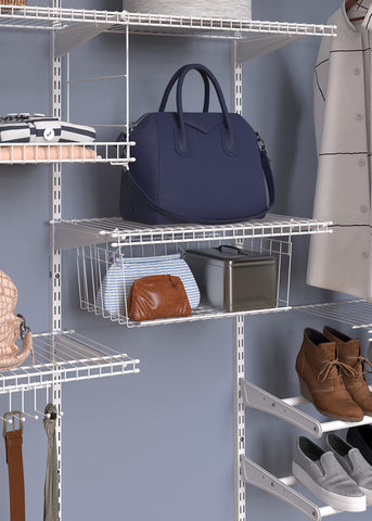 ClosetMaid Wire Hanging Basket supports multipurpose storage on shelves.