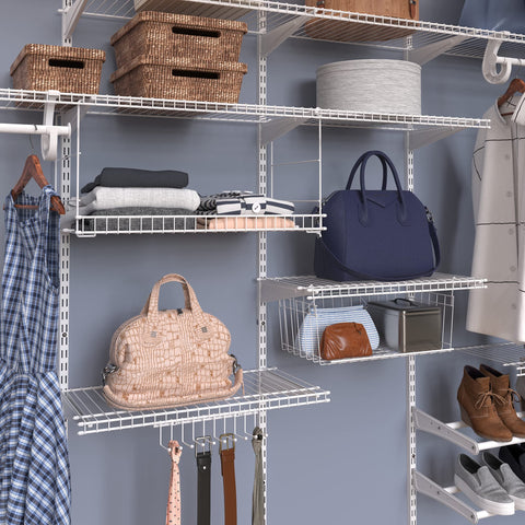ClosetMaid Wire Hanging Basket in pantry keeps items visible and reachable.