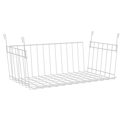 ClosetMaid Wire Hanging Basket with ventilated design for breathable storage.