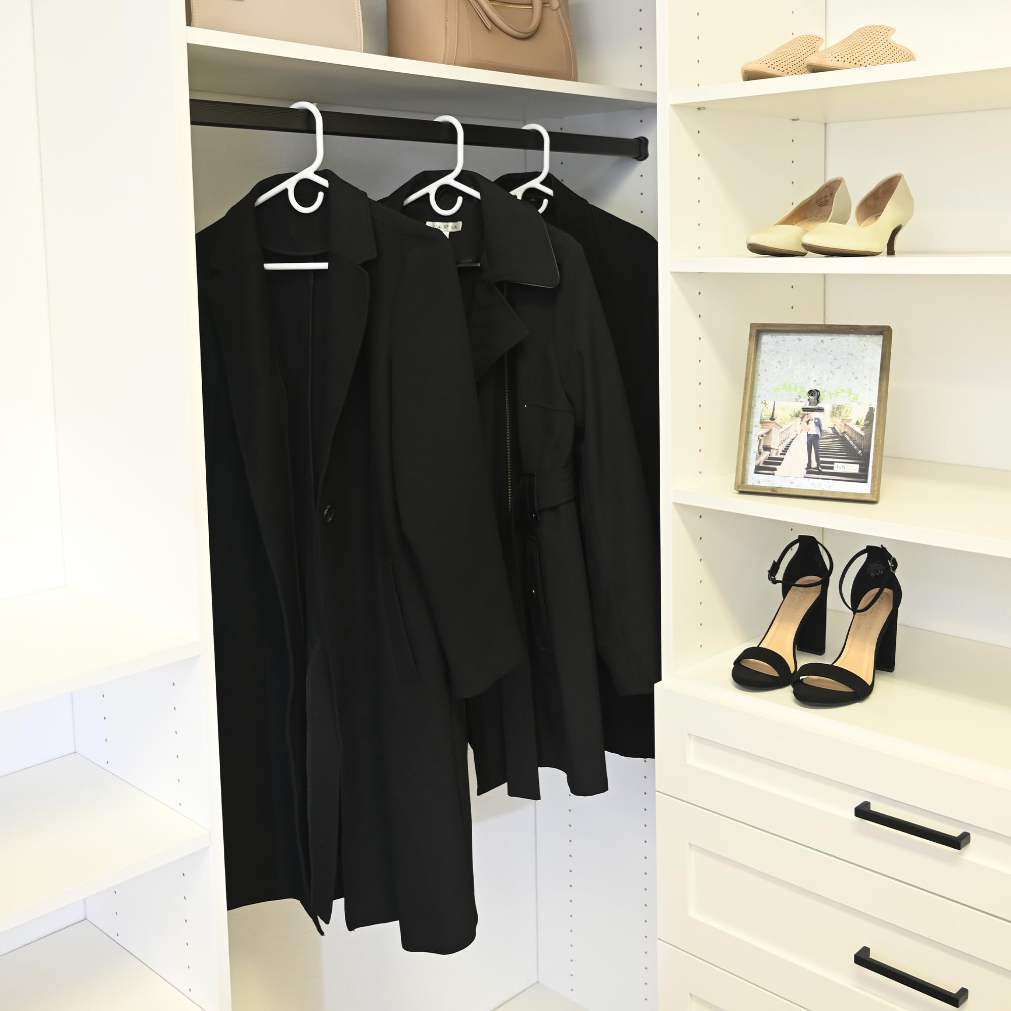 ClosetSelect polypropylene hanger offers durable strength for bulky clothes.