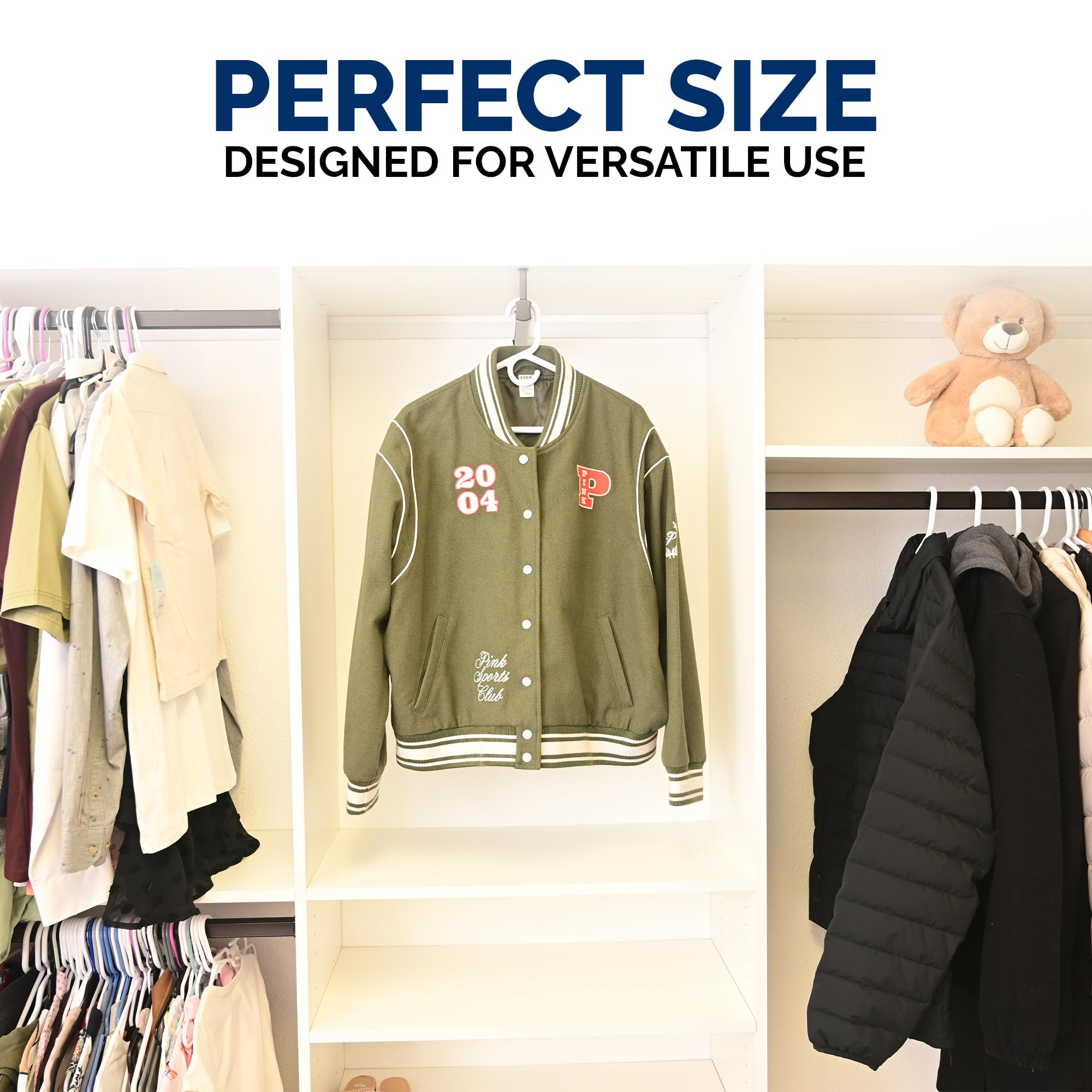 ClosetSelect slim-profile hanger fits tight closet spaces.