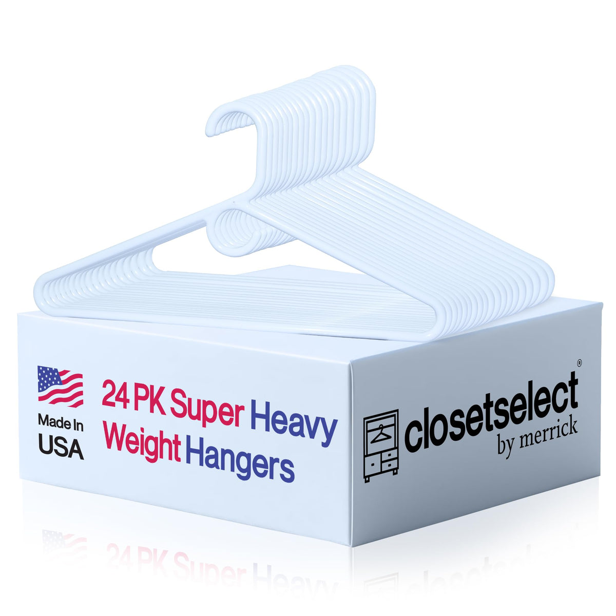 ClosetSelect super-heavy-duty hanger in a 24-pack holds heavy garments securely.