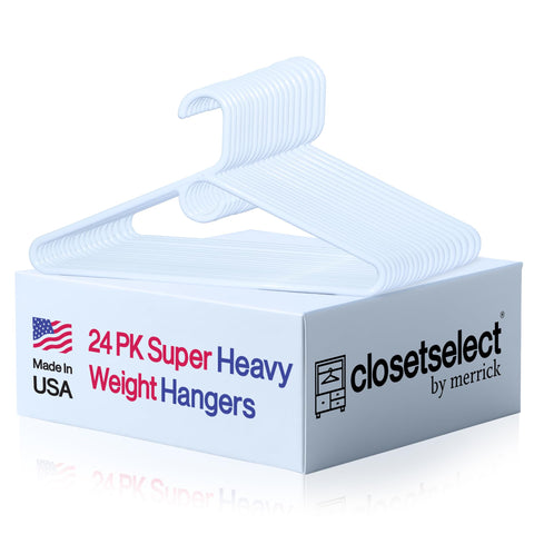 ClosetSelect super-heavy-duty hanger in a 24-pack holds heavy garments securely.
